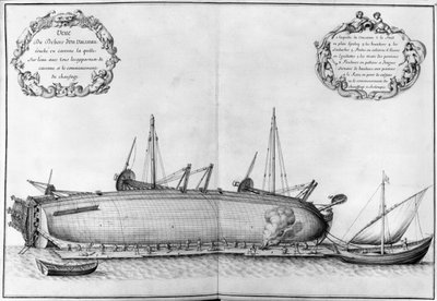 Außenseite eines auf dem Rumpf liegenden Schiffes, Illustration aus dem 